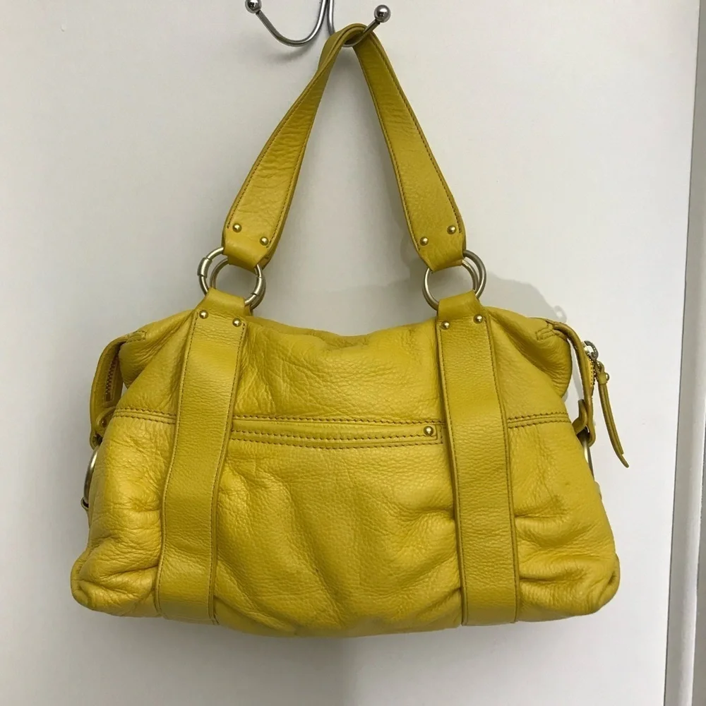 Michael Kors Yellow Leather Outer Pockets Double Handle Satchel Purse Bag